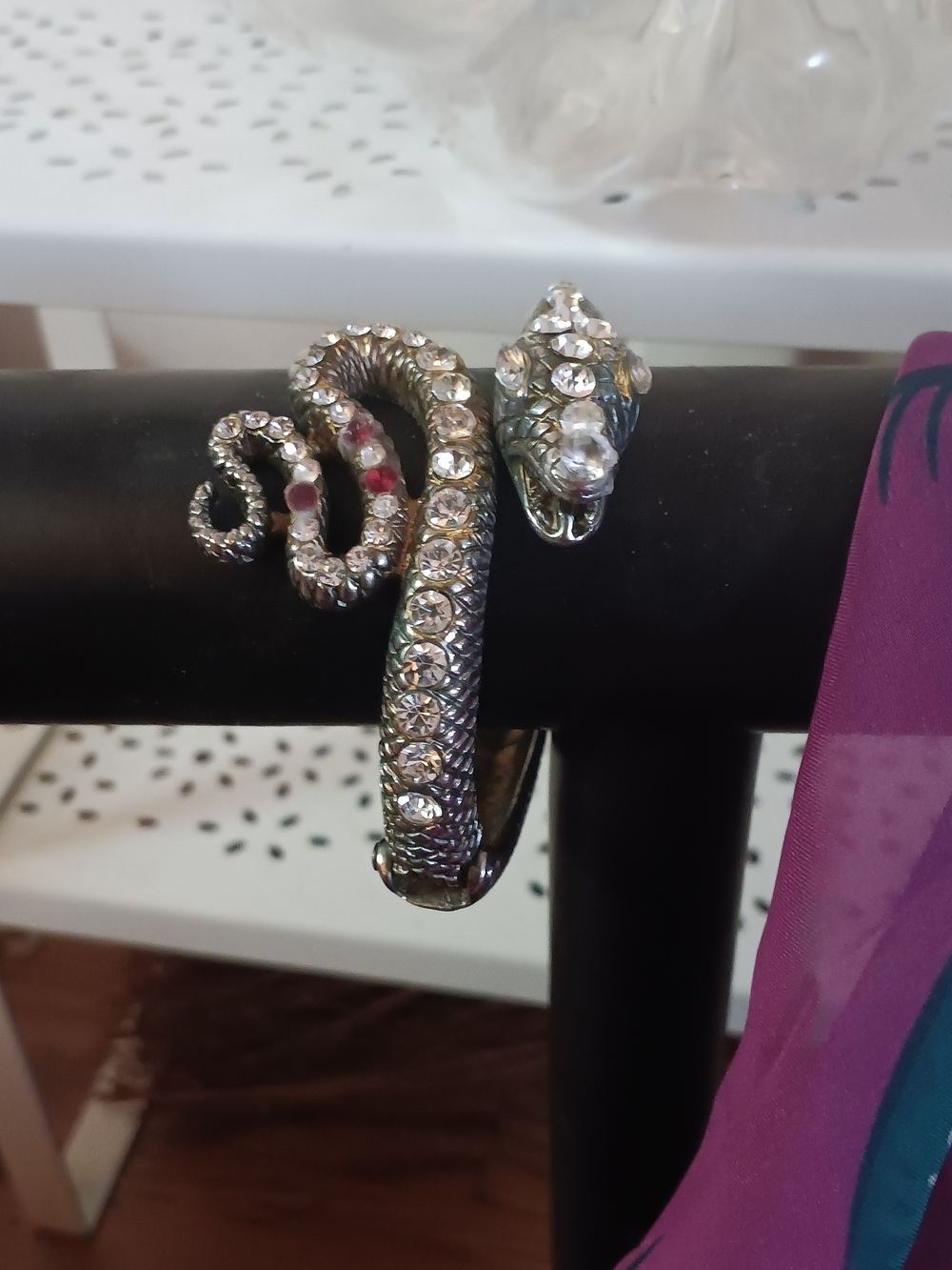 Silver Crystal Snake Coil Bracelet With Rhinestones